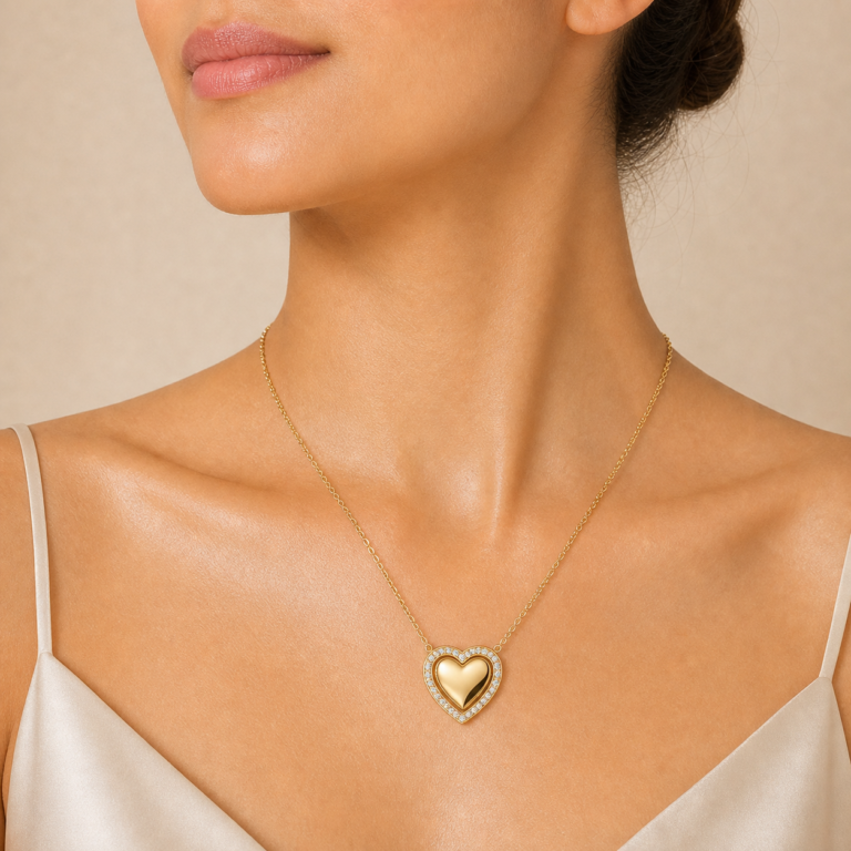 Crystal Heart Gold-Tone Pendant Necklace