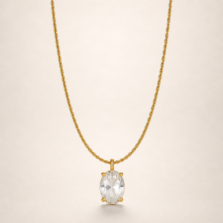 Oval Crystal Gold-Tone Pendant Necklace