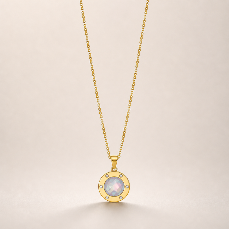 Opal Round Gold-Tone Pendant Necklace
