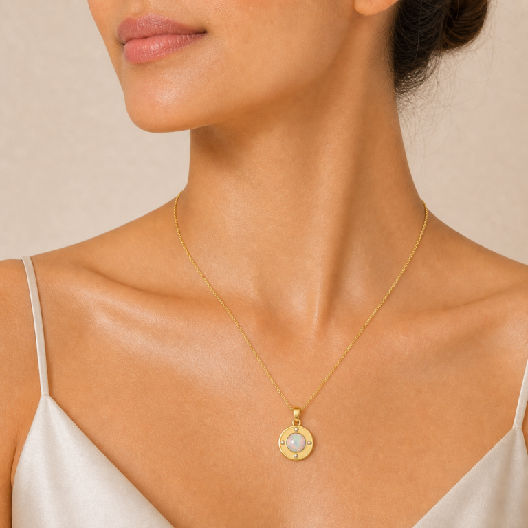 Opal Round Gold-Tone Pendant Necklace