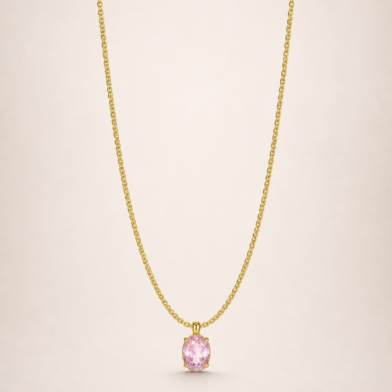 Pink Cushion Gold-Tone Pendant Necklace