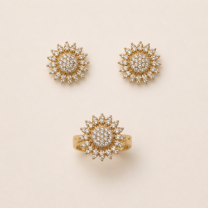 Golden Sunburst Crystal Ring Set