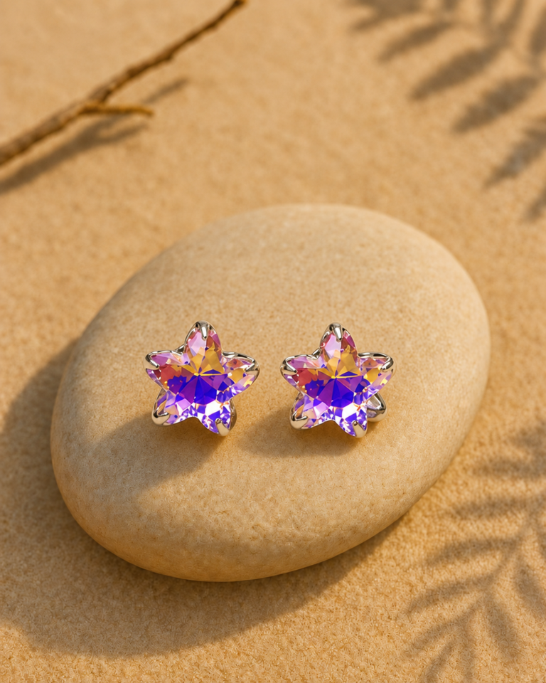 Pink Purple Star Crystal Stud Earrings