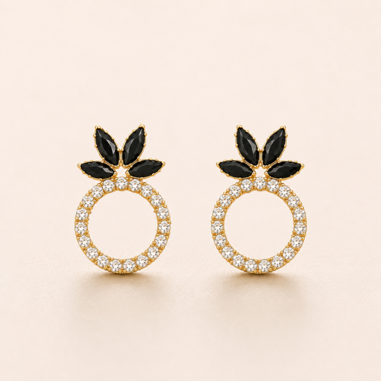 Black Bloom Crystal Hoop Earrings