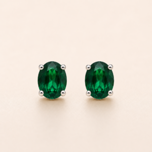 Emerald Oval Gem Stud Earrings