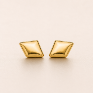 Gold Diamond Pillow Stud Earrings