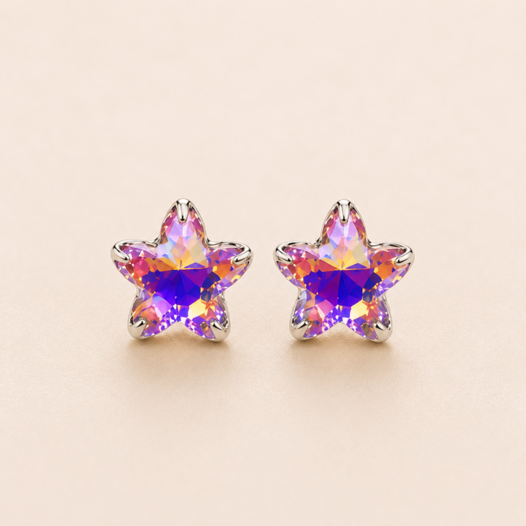Purple Gold Star Crystal Stud Earrings
