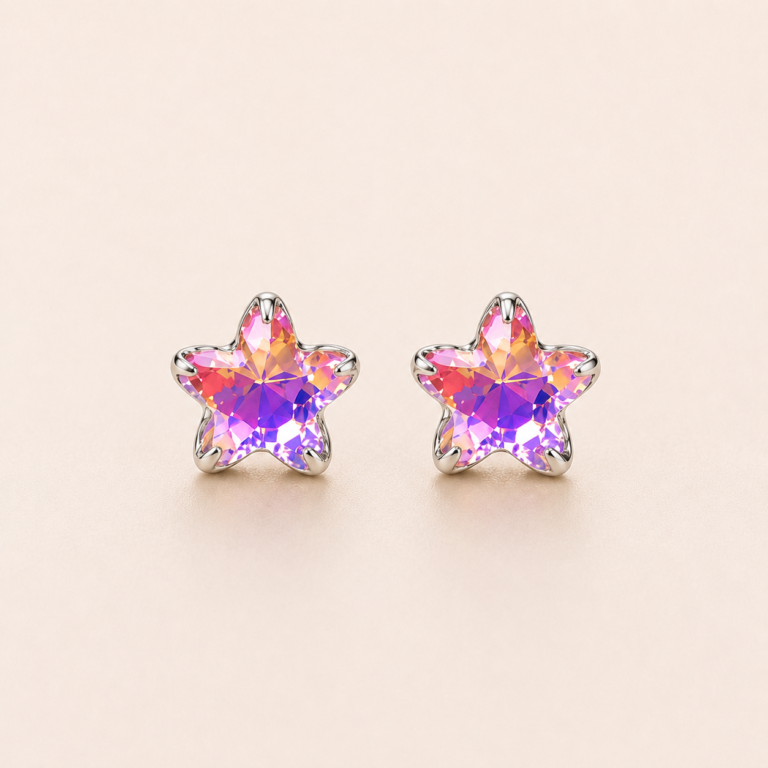 Pink Purple Star Crystal Stud Earrings