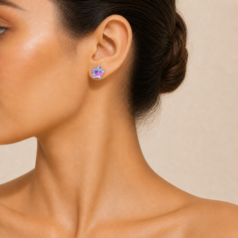 Pink Purple Star Crystal Stud Earrings